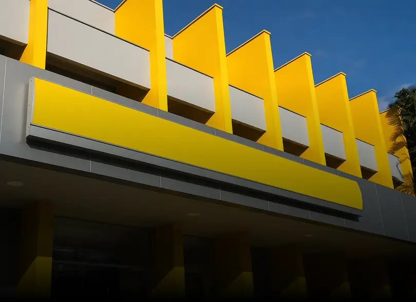 Fachada de agência bancária com sistema de climatização